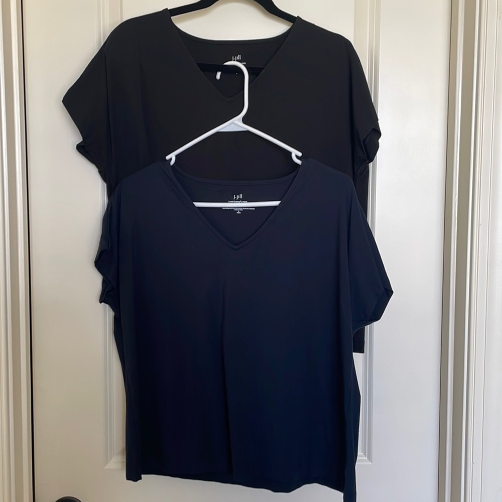 2 JJill Luxe Supima Vneck easy tees, 1 blue, 1 black